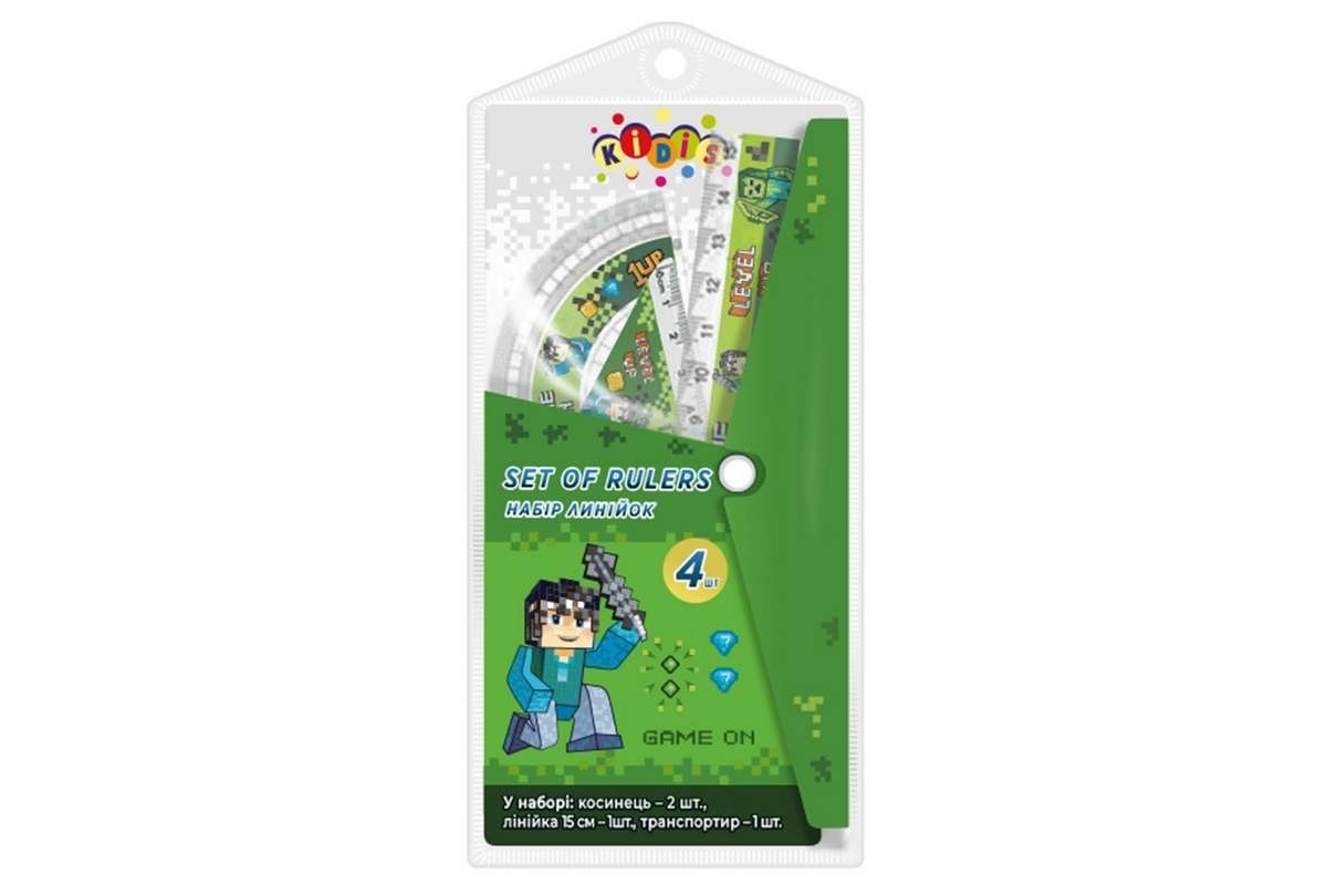 Набір для креслення Kidis Level up: лінійка 15см, 2 косинця, транспортир фото