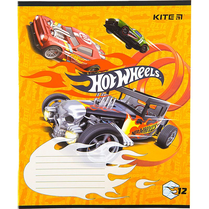 Тетрадь школьная Kite 12 листов косая линия, гибридный лак + УФ лак Hot Wheels фото