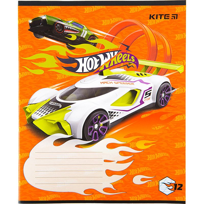 Тетрадь школьная Kite 12 листов косая линия, гибридный лак + УФ лак Hot Wheels фото