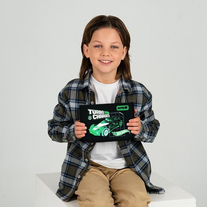 Пенал шкільний Kite для хлопчика на 1 відділення, 1 відворот 621 Hot Wheels чорний фото