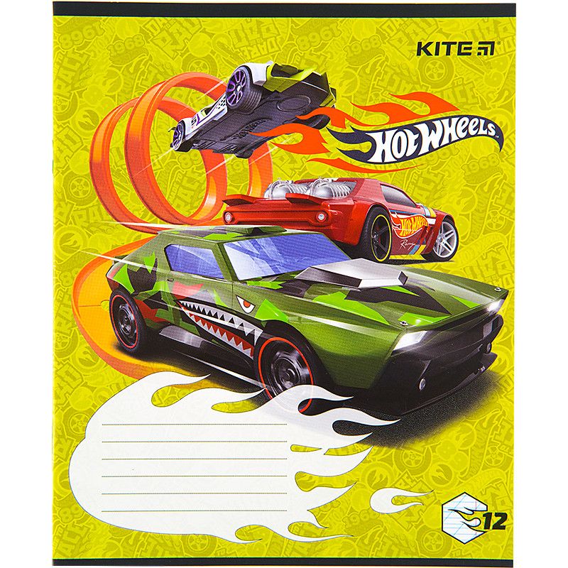 Тетрадь школьная Kite 12 листов косая линия, гибридный лак + УФ лак Hot Wheels фото