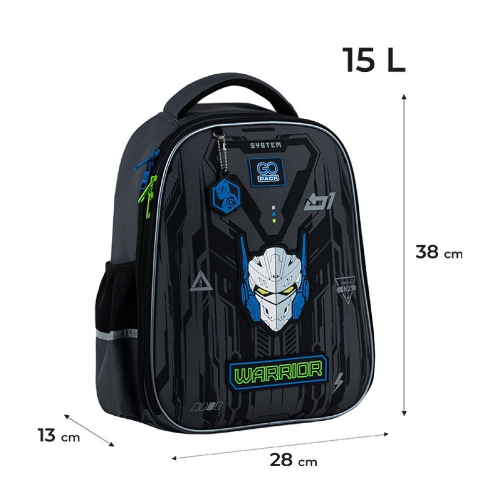 Рюкзак шкільний напівкаркасний для хлопчика GoPack Education 165M Warrior 38*28*13см сірий фото