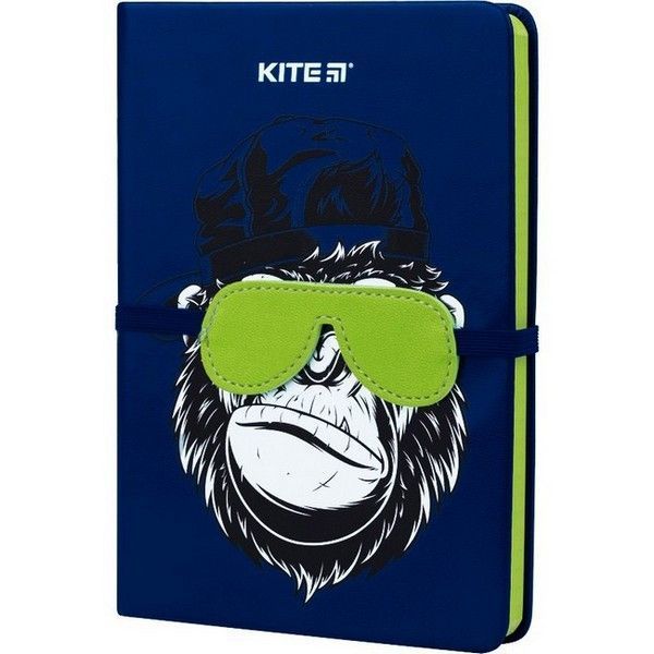 Блокнот В6 96л, в клетку, на резинке, твердая обложка Kite Blue monkey фото