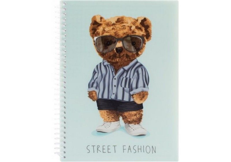 Тетрадь А5 80л, в клетку, на пружине, пластиковая обложка Optima Pets Fashion Bear фото