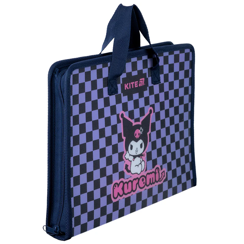 Папка-портфель пластикова А4 на блискавці Kite Kuromi з текстильними ручками фото