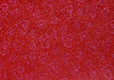 Фоамиран ООПТ 20*30см 2мм с глиттером, фиолетовый/красный, принт сердечки фото