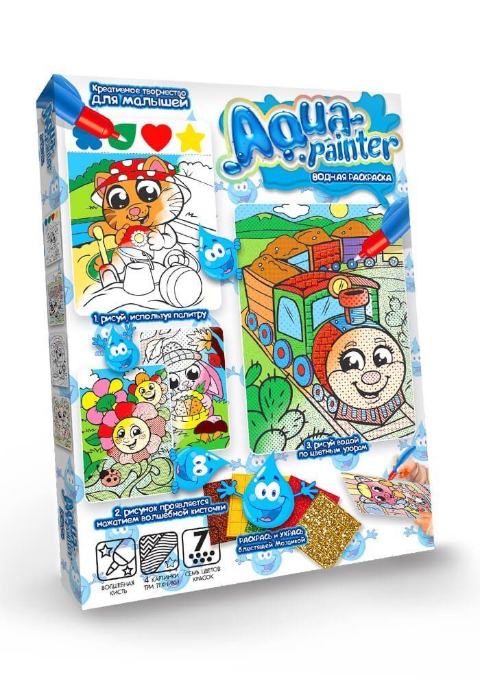 Розмальовка водна в коробці Aqua painter №3 4 картинки, 3 техніки Danko Toys фото