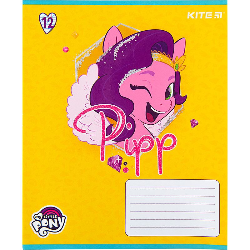 Зошит шкільний Kite 12 аркушів коса лінія, УФ лак + глітер My Little Pony фото