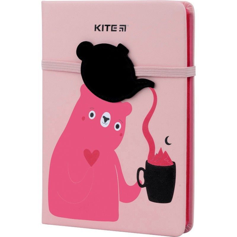 Блокнот В6 96л, в клетку, на резинке, твердая обложка Kite Pink Bear фото
