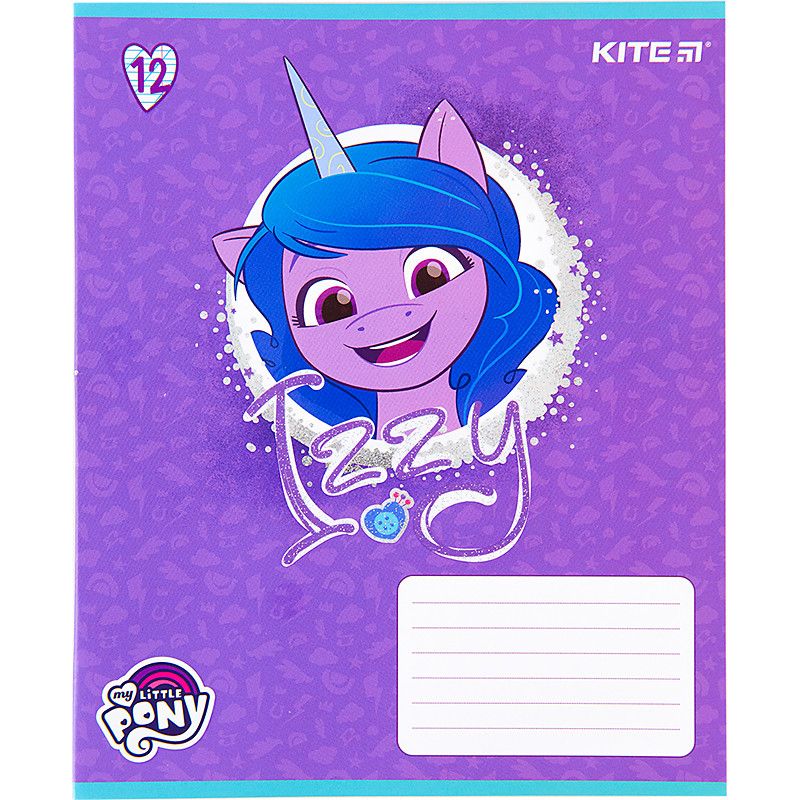 Зошит шкільний Kite 12 аркушів коса лінія, УФ лак + глітер My Little Pony фото