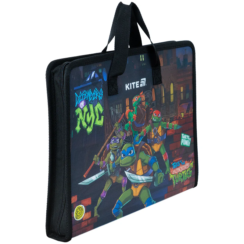 Папка-портфель пластикова А4 на блискавці Kite Ninja Turtles з текстильними ручками фото