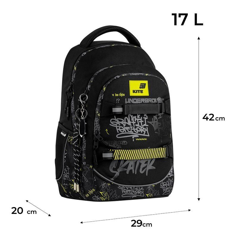 Рюкзак підлітковий Kite Education teens 727M Graffiti 42 &times; 29 &times; 20см чорний фото