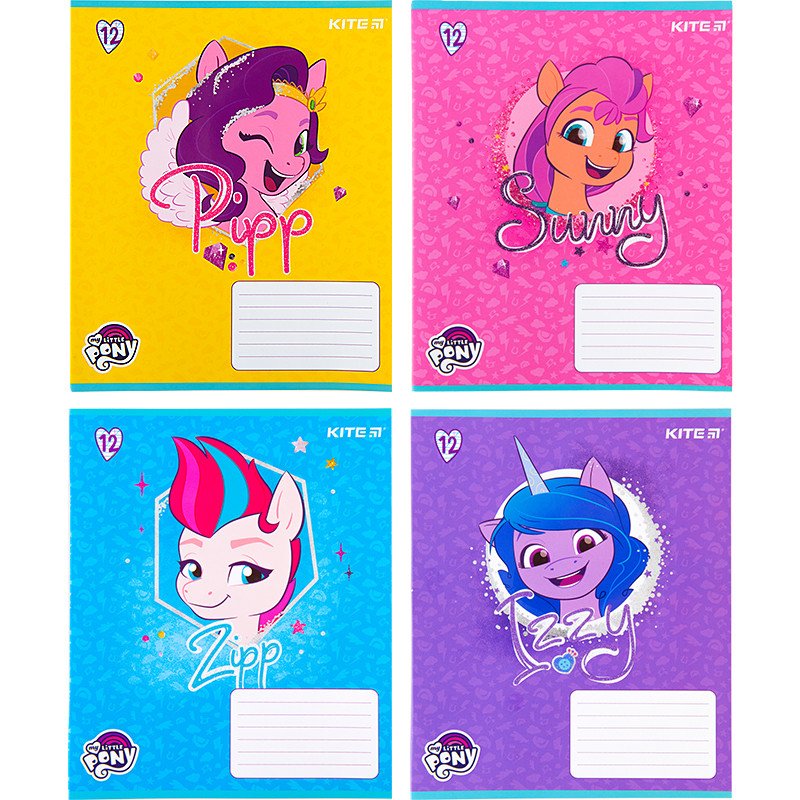 Зошит шкільний Kite 12 аркушів коса лінія, УФ лак + глітер My Little Pony фото