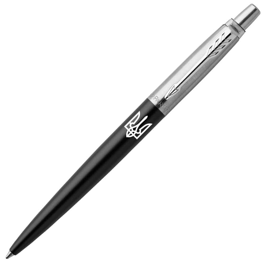 Ручка Parker Jotter Ukraine Bond Street Black CT BP кулькова на кнопці, чорна зі сріблом Тризуб фото