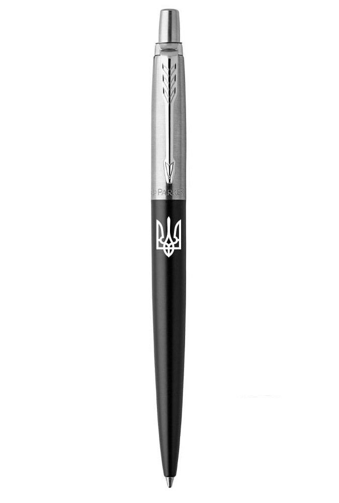 Ручка Parker Jotter Ukraine Bond Street Black CT BP шариковая на кнопке, черная с серебром Трезубец фото