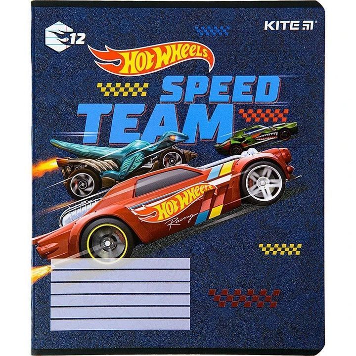 Зошит шкільний Kite 12 аркушів лінія, гібридний лак + УФ лак Hot Wheels фото