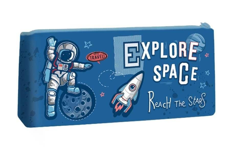 Пенал-косметичка ООПТ для мальчика на 1 отделение, силиконовый Explore space фото