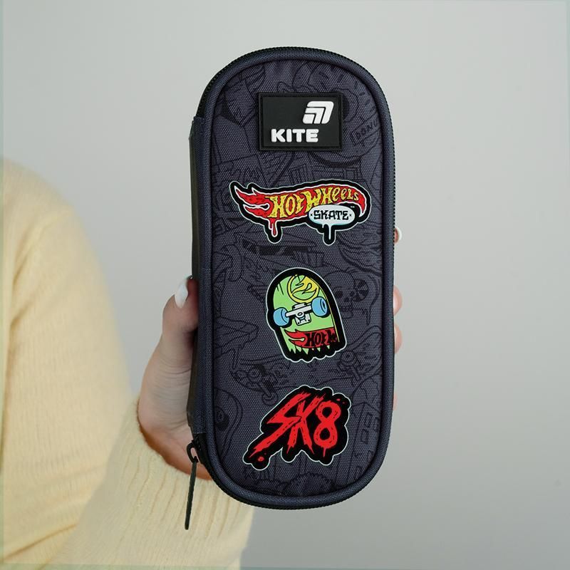 Пенал шкільний Kite для хлопчика на 1 відділення, 1 відворот 599 Hot Wheels сірий фото