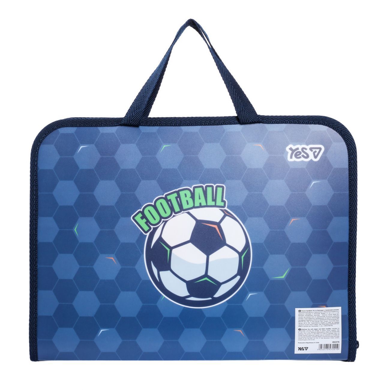 Папка-портфель пластикова 26 &times; 35 &times; 3 см на блискавці Yes Football FC з текстильними ручками, синя фото