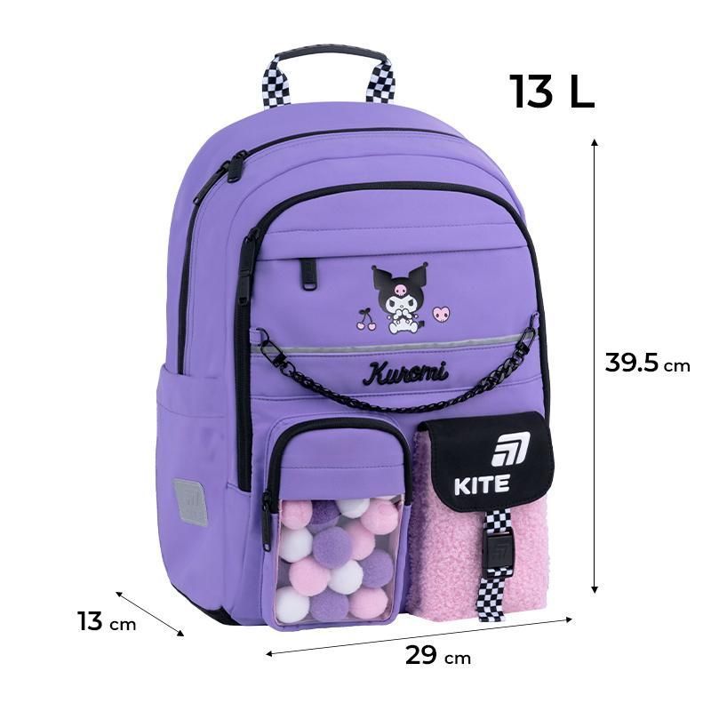 Рюкзак школьный для девочки Kite Education 584 Kuromi 39,5 &times; 29 &times; 13 см, фиолетовый фото