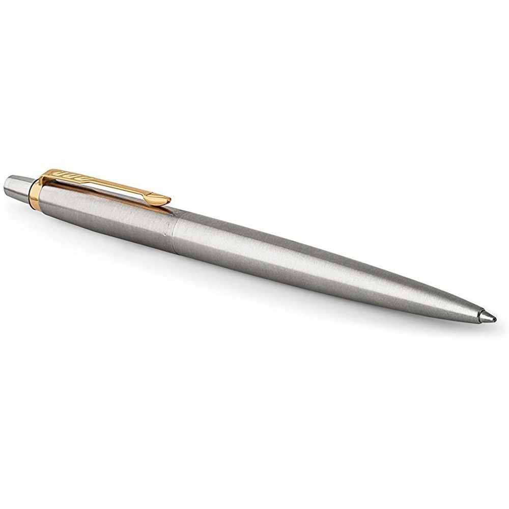 Ручка Parker Jotter Stainless Steel GT BP шариковая автоматическая, корпус металлический с позолотой, блистер фото