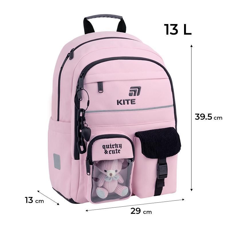 Рюкзак школьный для девочки Kite Education 584 Quirky&Cute 39,5 &times; 29 &times; 13 см, розовый фото