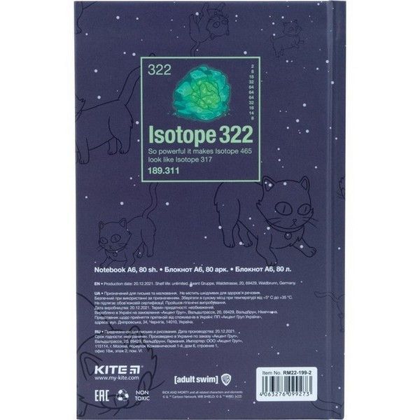 Блокнот А6 80л, в клетку, твердая обложка Kite Rick and Morty фото