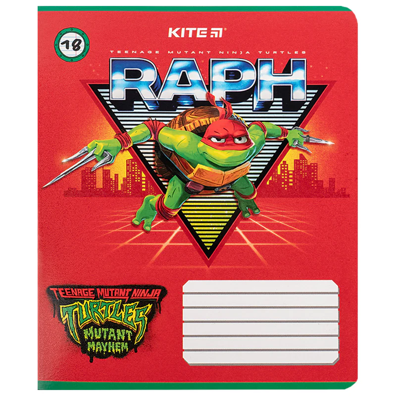 Зошит шкільний Kite 18 аркушів лінія, гібридний лак + УФ лак Ninja Turtles фото