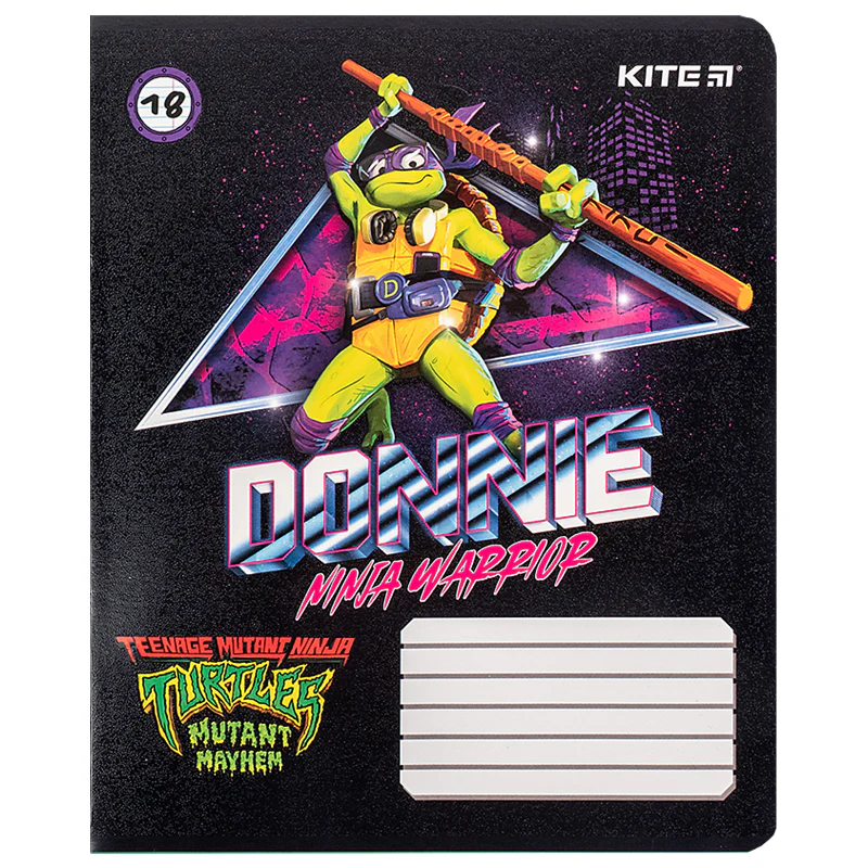 Зошит шкільний Kite 18 аркушів лінія, гібридний лак + УФ лак Ninja Turtles фото