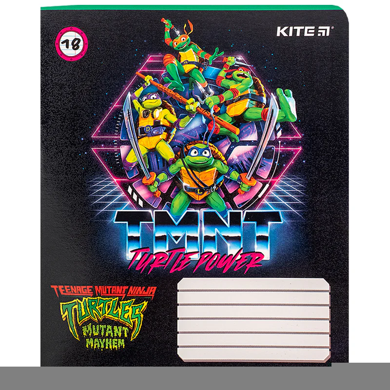 Зошит шкільний Kite 18 аркушів лінія, гібридний лак + УФ лак Ninja Turtles фото