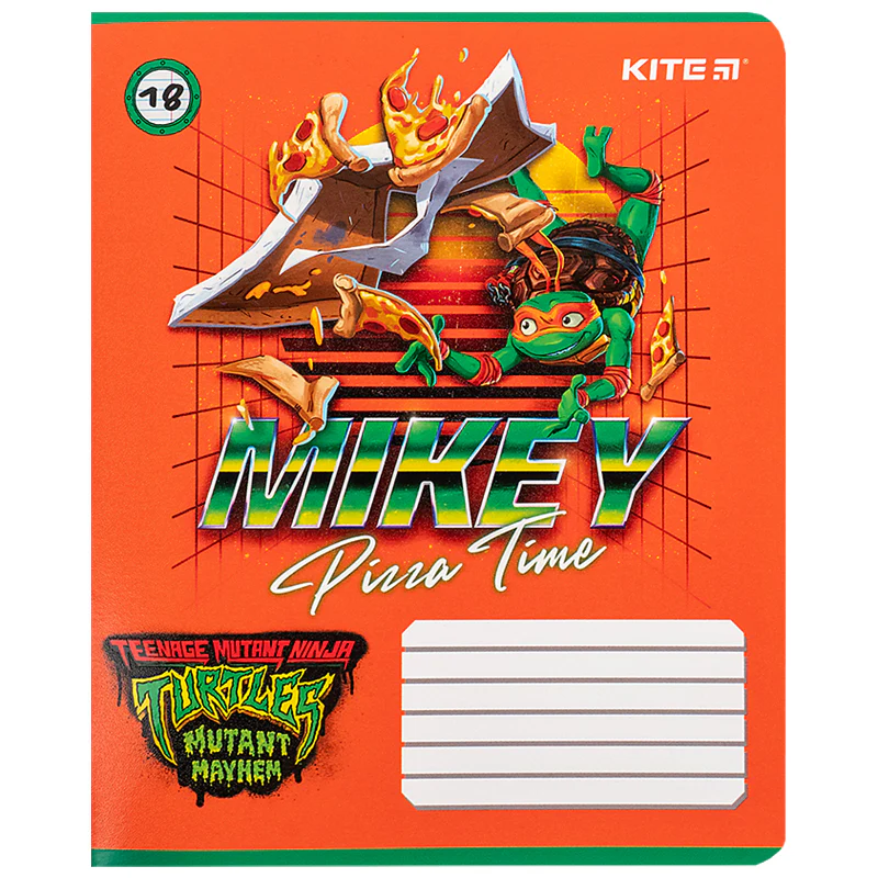 Зошит шкільний Kite 18 аркушів лінія, гібридний лак + УФ лак Ninja Turtles фото