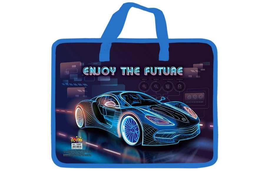 Папка-портфель пластикова А4 на блискавці Kidis Enjoy the Future з текстильними ручками фото