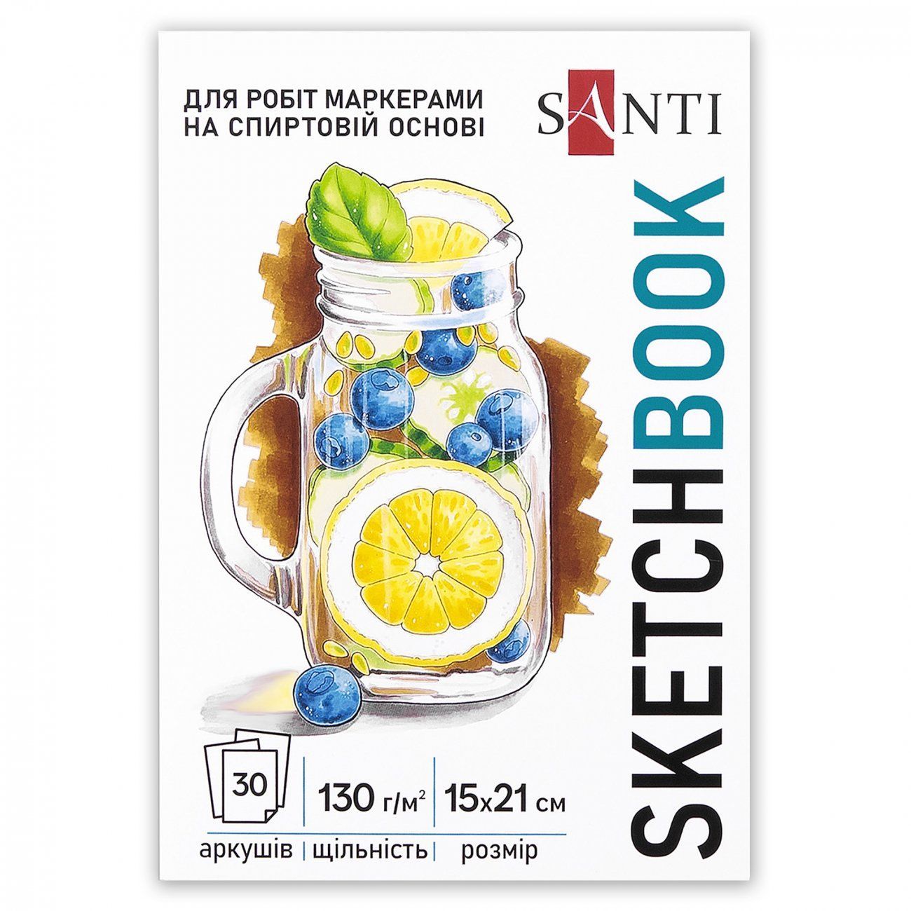 Скетчбук для маркерів на спиртовій основі А5 30арк склейка 130г/м2 Santi Fresh фото