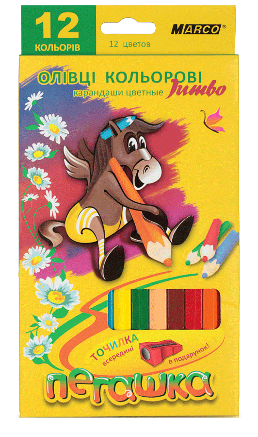 Карандаши цветные Marco Пегашка Jumbo 12 цветов, с точилкой фото