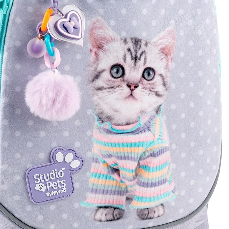 Рюкзак шкільний напівкаркасний для дівчинки Kite Education 724 Studio Pets 36 &times; 27 &times; 16см сірий фото