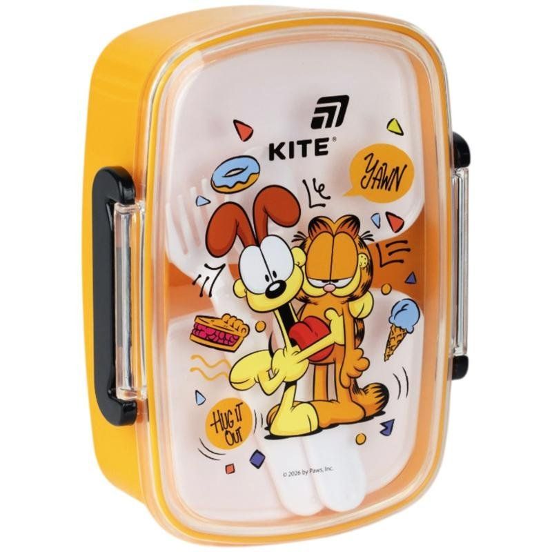 Ланчбокс Kite Garfield 750мл, ложка+вилка, 2 контейнера, оранжевый фото