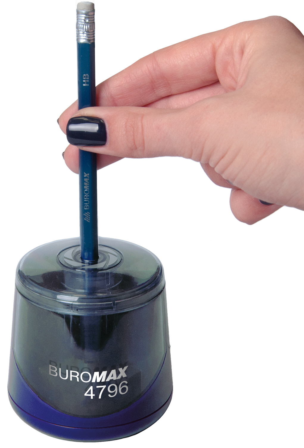 Стругачка автоматична Buromax з контейнером, 1 отвір, синя фото