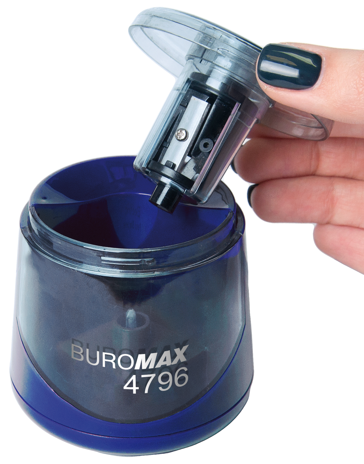 Стругачка автоматична Buromax з контейнером, 1 отвір, синя фото