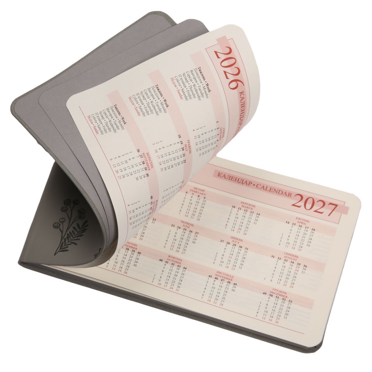Еженедельник датированный 2026 Leo Planner Fiore 10*17см линия 128 страниц, мягкая PU обложка, серый фото