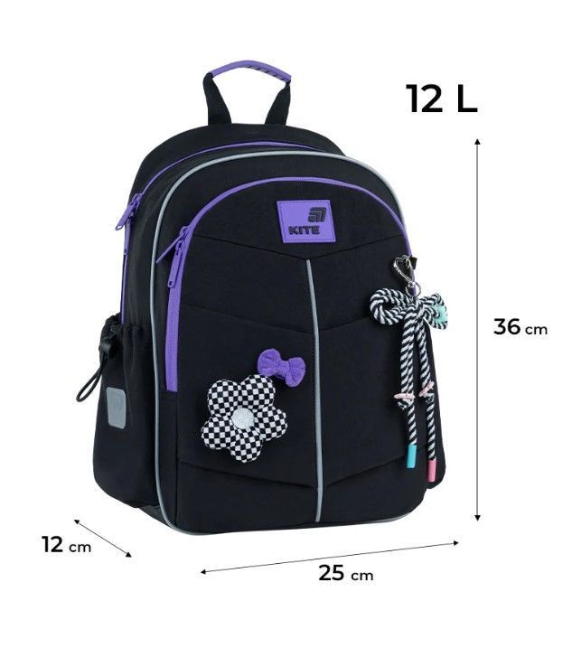 Рюкзак школьный для девочки Kite Education 771 Flower Power 36&times;25&times;12 см, черный фото