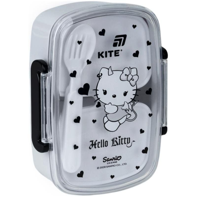 Ланчбокс Kite Hello Kitty 750мл, ложка+вилка, 2 контейнера, серый фото
