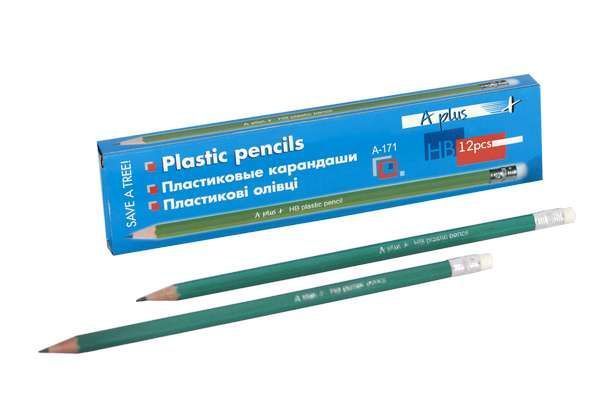 Олівець чорнографітний A-Plus Plastic з гумкою фото