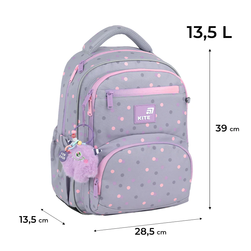 Рюкзак школьный для девочки Kite Education 773 Cute Monster 39 &times; 28,5 &times; 13,5 см, серый фото