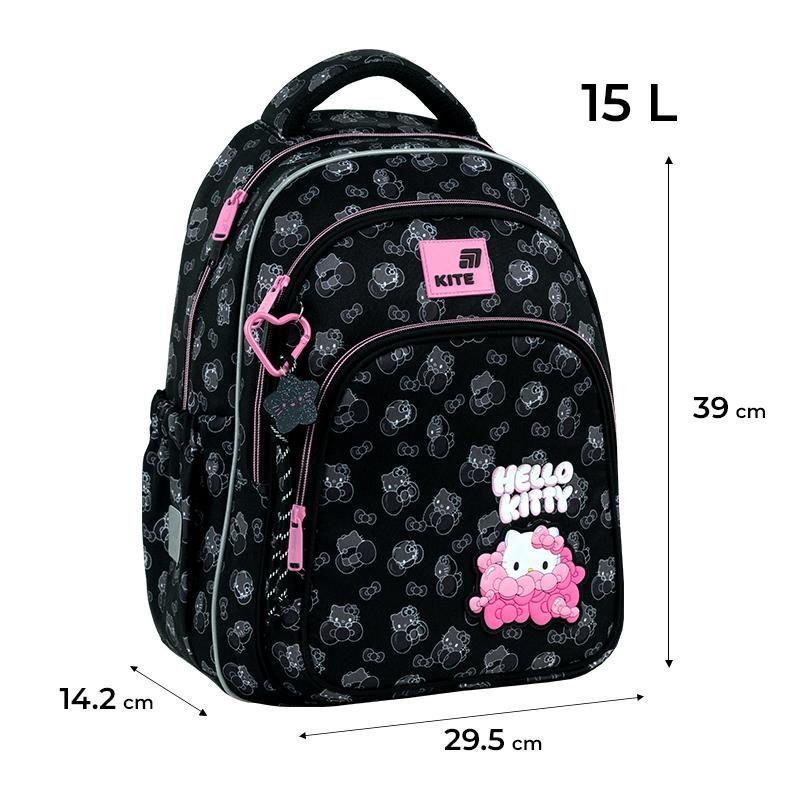 Рюкзак шкільний напівкаркасний для дівчинки Kite Education 763M Hello Kitty 39 &times; 29,5 &times; 14,2см чорний фото