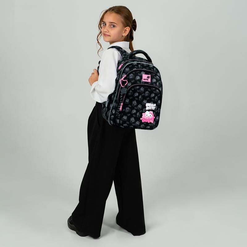 Рюкзак шкільний напівкаркасний для дівчинки Kite Education 763M Hello Kitty 39 &times; 29,5 &times; 14,2см чорний фото