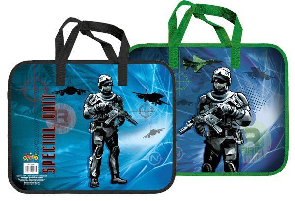 Папка-портфель пластикова А4 на блискавці Kidis Soldier з текстильними ручками фото
