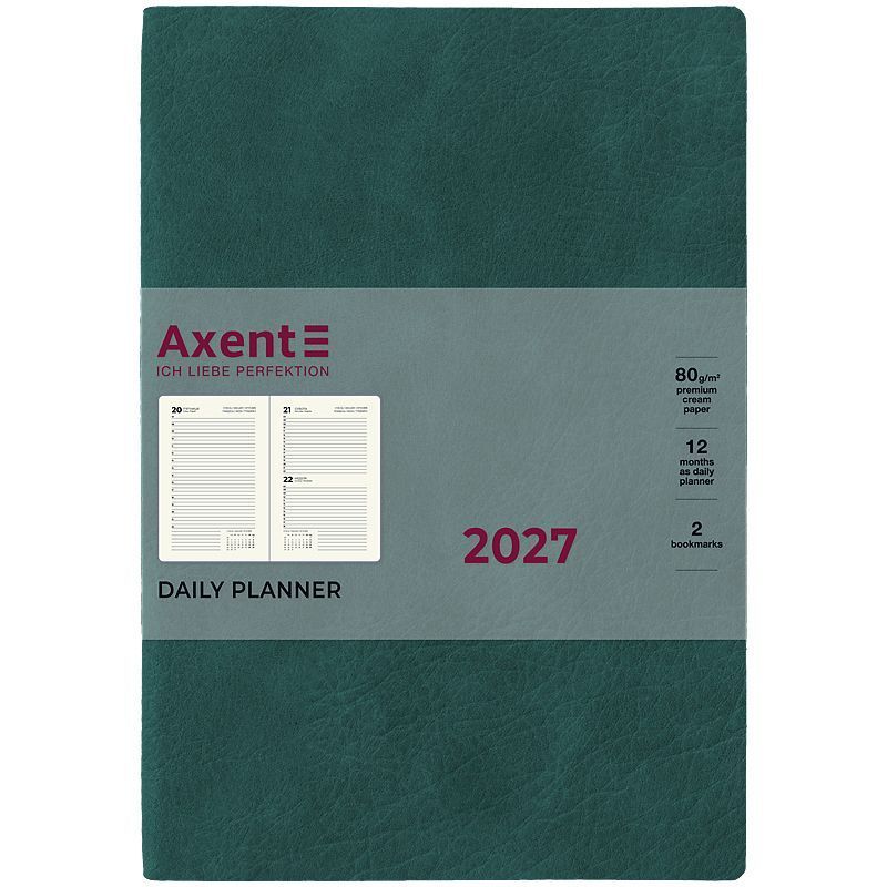 Щоденник датований 2027 Axent Partner Soft Cloud A5 лінія 184 сторінки, PU обкладинка, смарагдовий фото