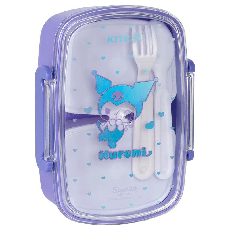 Ланчбокс Kite Kuromi 750мл, ложка+виделка, 1 контейнер фото