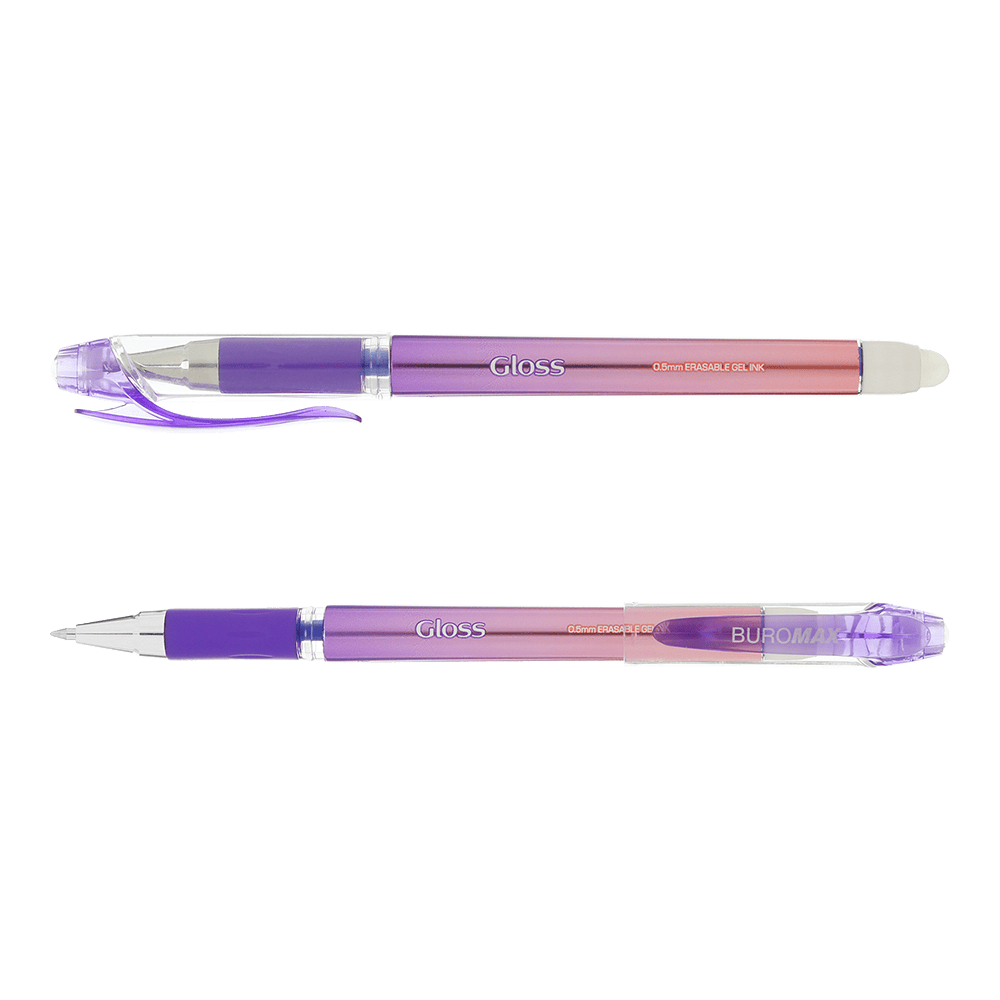 Ручка гелевая пиши-стирай Buromax Gloss 0,5мм синяя, жемчужный корпус с резиновым грипом фото