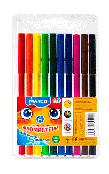 Фломастери Marco Ultra Washable 10 кольорів фото